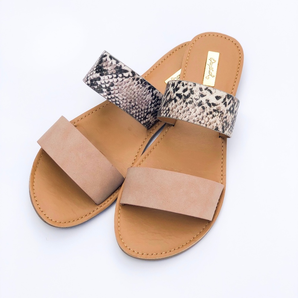 Blush Snake Skin Double Strap Sandal